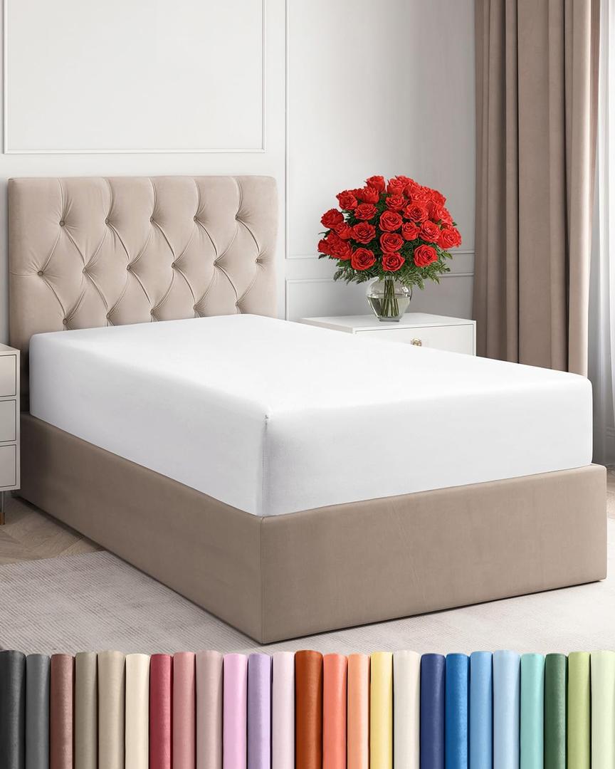 Twin Fitted Bed Sheet - Bottom Single Fitted Sheet Only - Ultra-Soft Hotel Luxury Bedding w/ 8-16 Inch Deep Pockets - Breathable, Cooling & Wrinkle Free - Easy-Care, Fade & Shrink Resistant - White