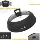 Microwave Splatter Cover Vented Glass Splatter Guard Lid with Collapsible Silicone for Food as Pot Cover Plate 10.8 inch for 6 7 8 9 10 inch Plate Bowl (Black)