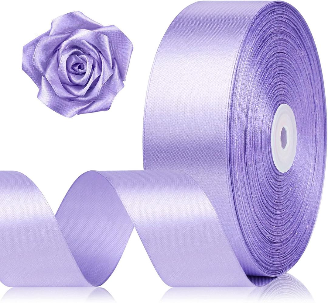 1-1/2 Inch 100 Yards Light Purple Satin Ribbon, Lavender Solid Fabric Ribbon Roll for Flower Bouquet, Gift Wrapping, Roses Making, Handmade Crafts