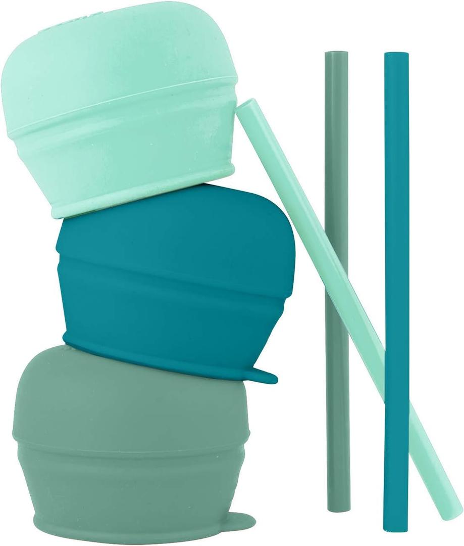 Boon Snug Silicone Sippy Cup Lids and Straws - Includes 3 Lids and 3 Straws - Convert Any Kids Cups or Toddler Cups into Straw Sippy Cups - Toddler Feeding Supplies and Travel Essentials - Green
