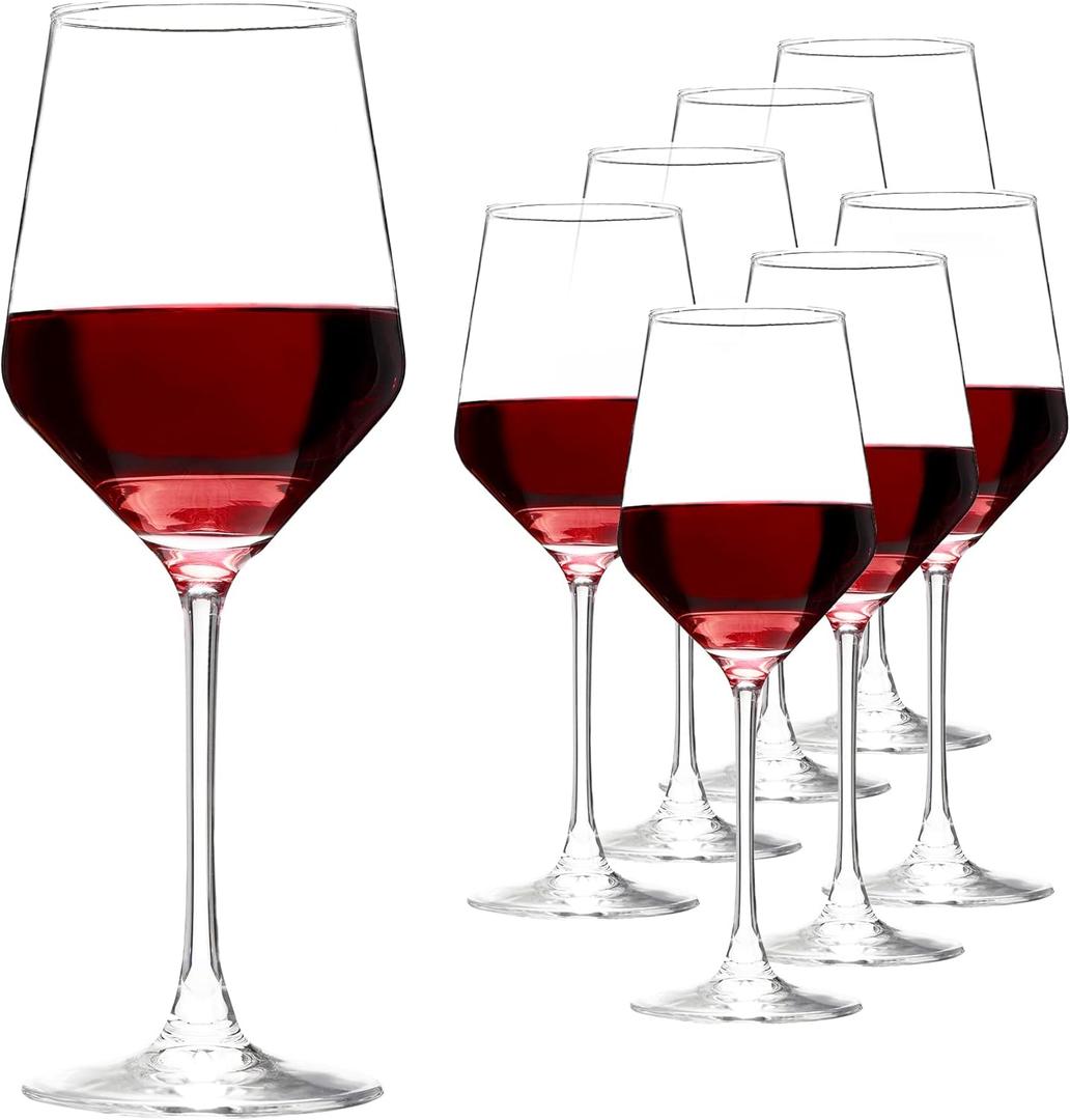 YANGNAY Wine Glasses (Set of 8, 17 Oz), Clear Wine Glasses for Red Wine, Smooth Rim, Dishwasher Safe