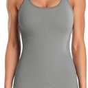 ATTRACO Ribbed Workout Tank Tops for Women with Built in Bra Tight Racerback Scoop Neck Athletic Top (Medium, Gray)