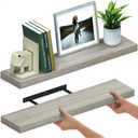 Ballucci Floating Shelves for Wall, 36" Wood Wall Shelf Set of 2, with Invisible Brackets for Bathroom, Living Room, Bedroom, Kitchen, Nursery, 8" Deep, Rustic Gray, 36" - 2 Pieces