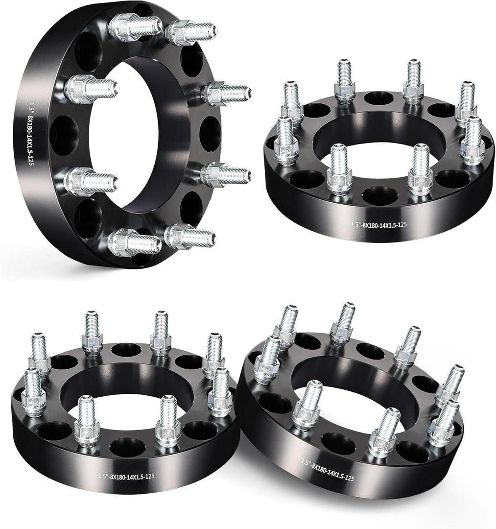 EVIL ENERGY 8x180 Wheel Spacers 1.5 inch Compatible with Chevy Silverado 2500 2011-2018, 8x180 mm 8 Lugs 125 mm Hub Bore M14x1.5 Studs Black, Not Hubcentric