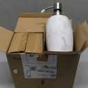 Clasin Home Resin Soap Dispenser Set 2, Refillable Hand Soap Dispenser with White Marble Look and Metallic Pump, Kitchen, Bathroom, Waterproof Labels (12 Oz)