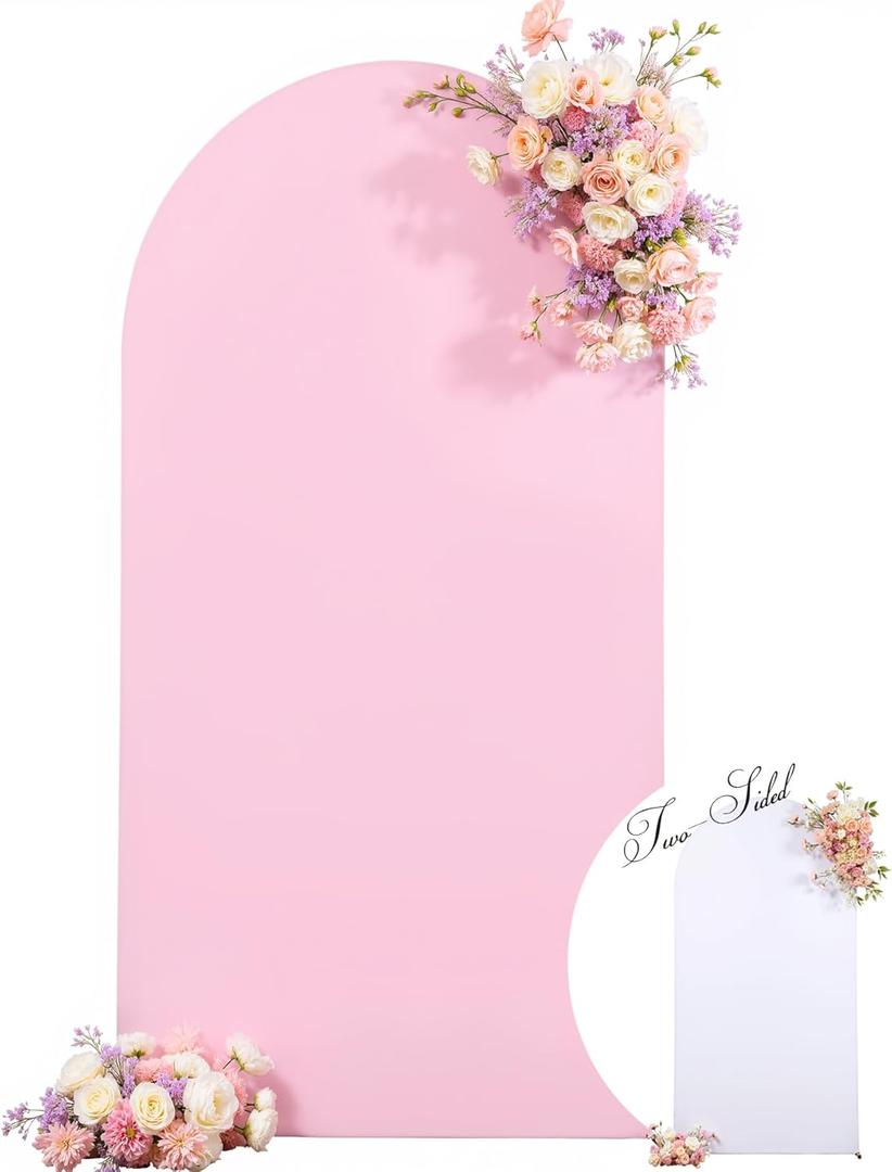 Wedding Arch Backdrop Cover, 6.6FT White Pink Arch Cover Stretchy Backdrops, Double-Sided Arch Stand Covers for Wedding Ceremony, Baby Shower, Birthday Party Decoration