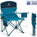 LET'S CAMP Camping Chair 2 Pack Folding Chair with 4-Can Cooler Bag Portable Lawn Chair with Cup Holder,Storage Pocket, Supports 250LBS, Collapsible Chair for Camp, Beach, Picnic (Blue)