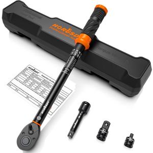 HORUSDY 3/8" 5PCS Torque Wrench Set(545 ft-lb/ 6.861 Nm)  Torque Wrench 3/8 Drive with 3" Extension, 3/8" to 1/4" & 3/8" to 1/2" Adapters, Case for Bike, Car, Moto & Other Repair