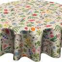 Giwawa Spring Easter Round Tablecloth 60 Inch Rabbit Bunny Flower Sage Green Leaves Vintage Botanical Plants Easter Themed Print Table Cloth for Holiday Kitchen Party Dinner Decoration