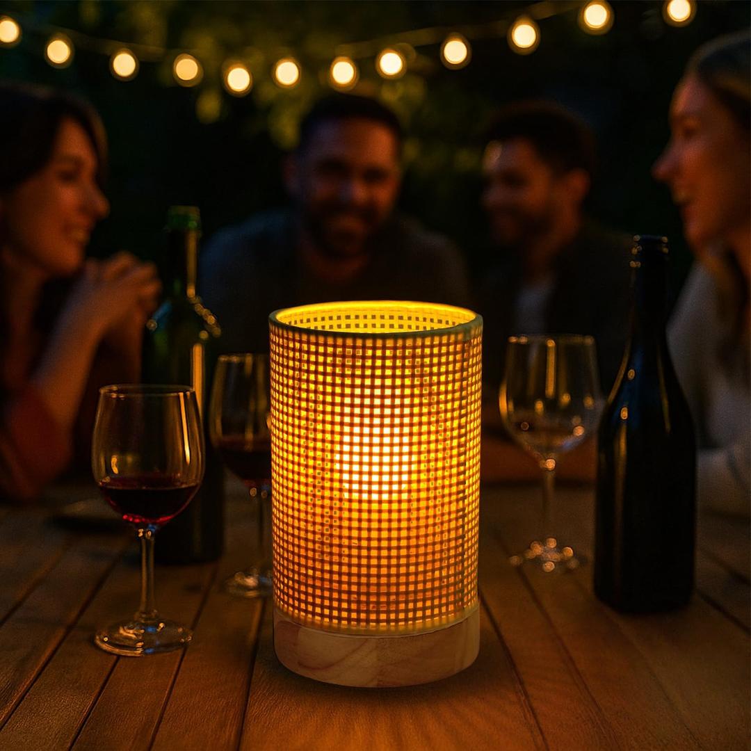 Rattan-Style Table Lamp Cordless, Small Boho Wicker Battery Powered Desk Lamp with Timer for Bedroom, Living Room, Bedside, Entryway, Patio, Home Decor