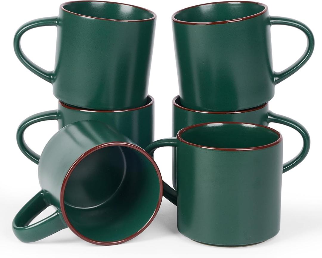 famiware Coffee Mugs Set of 6, Nebula 14oz Coffee Mugs, Ceramic Cup Set with Handle for Latte, Tea, Milk, Cappuccino, Cocoa, Dark Green