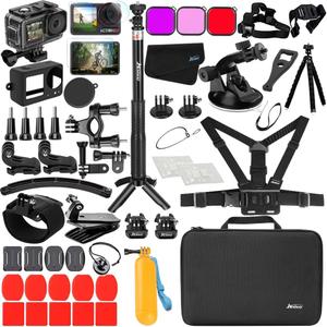 Accessories Bundle for DJI Osmo Action 5 Pro/Action 4/3 Waterproof Case Diving Housing Silicone Case Glass Screen Protector Film Whole Kit 60E (Kit1 for DJI Osmo Action 5 Pro/4/3)