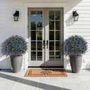 HyeFlora 26'' Artificial Topiary Boxwood Ball Trees with Lavender 2 Pack Fake Plants for Outdoor Indoor Artificial Shrubs with Ground Spike UV Resistant Fake Bushes for Front Porch Garden (Purple)