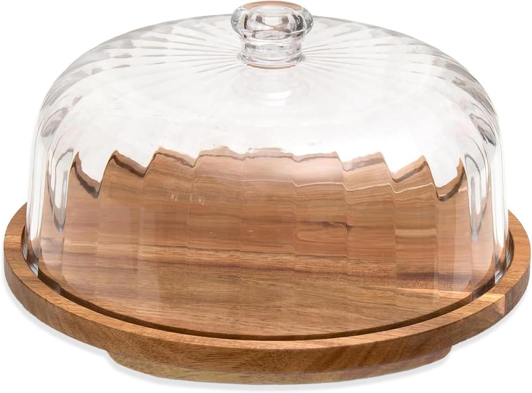 Cake Stand with Lid, Rotating Cake Holder with Dome, Wood Lazy Susan with Cover, Cake Stand for Party,  Parties, Baking Gifts (12 Inch with Dome)