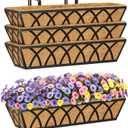 HFHOME 24 inch Railing Planter Box with Coco Liner, 24" Dia Window Box Trough with Coconut Coir Liners, Black Metal Hanging Flower Planter Basket for Indoor Outdoor Lawn - Set of 4, X Shape-4 PCS