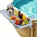 winemana Pool Bar for Above Ground Pool, 38.4 x 12 Inch Adjustable Poolside Table Foldable Swimming Pool Shelf Fits Round Oval Rectangle Frame Pools Outdoor Drink Tables for Deck Patio, Grey