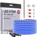 BTF-LIGHTING FCOB COB LED Strip Blue Color 5mm Width UL Listed Super Narrow Flexible Uniform Light DC12V 16.4FT CRI 90+ Dimmable LED Ribbon for Bedroom Home Indoor Decor(No Adapter or Controller)