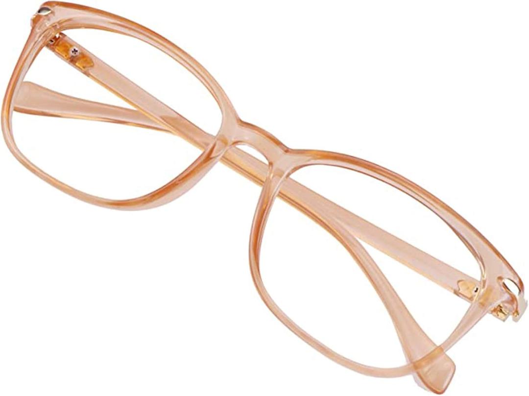 VisionGlobal Blue Light Blocking Glasses for Women Men, Square Frame Computer Reading Glasses(Champagne,+0.75 Magnification)