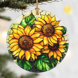 Sunflower Christmas Ornaments, Dodosky 2.8in Ceramic Xmas Decor, Christmas Tree Ornaments, Xmas Decorations for Tree, Holiday Ornament, Gift Ideas, Flower Lover Gifts, Sunflower Gifts for Mom Grandma