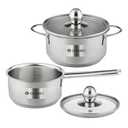 Daniks Mini Stainless Steel Cookware Set, 4-Piece – Induction Compatible, Dishwasher Safe, Heat-Resistant Handles, Glass Lids, Silver