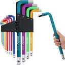 13-Piece Color Coding Jumbo Ball End Long Arm Hex-Key Large Allen Wrench Set, SAE (5/64"-3/4") Anti-Slip Long Ball End Hex Wrench Set, Chrome Vanadium Steel, for Automotive, Bicycle Repairs and DIY
