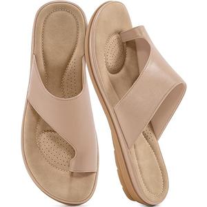 Summer Flat Sandals for Women: Comfortable Walking Dressy Slides for 2025 - Ladies Orthopedic Casual Shoes Indoor Outdoor, Color: Light Pink, Size 10