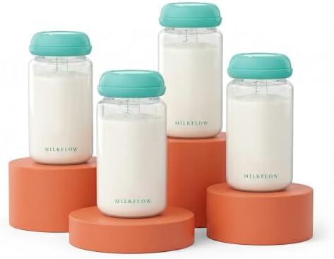 Breast Milk Storage Bottles, 4 Pack 10oz/300ml Wide Neck BPA-Free Plastic Bottles for Pumping, Compatible with Spectra S1/S2/9 Plus/SG & Motif Luna, Leak-Proof Lids for Storage, Feeding & Travel