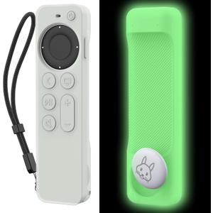 AHASTYLE Portable Electronic Device Cover for 2022 Apple TV 4K HD Siri Remote 3rd Generation, Glow Green Case with AirTag Holder and Anti-Slip Hand Strap
