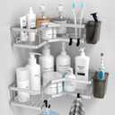 Corner Shower Caddy Shelf Rack: 2 Pack Adhesive Shower Organizer Essentials - No Drilling Stainless Steel Shower Storage Rack with Hooks and Toothpaste Holder - Bathroom Accessories (9.6"9.6"2.6", silver)