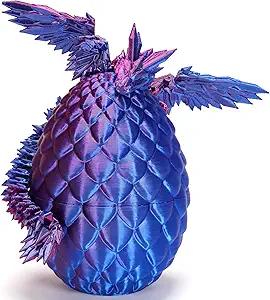HEZUJ 3D Printed Dragon Dinosaur Egg,Articulated Crystal Dragon Fidget Toys,Prefilled Easter Basket Stuffers Eggs Filled, for Boys Girls Christmas Valentines Day Gifts (Purple Flying Dragon)