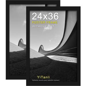 24x36 Poster Frame 2 Pack, Black Poster Frames 24 x 36 inches for Pictures and Art Prints, 36x24 Picture Frame Horizontal or Vertical Wall Mounting