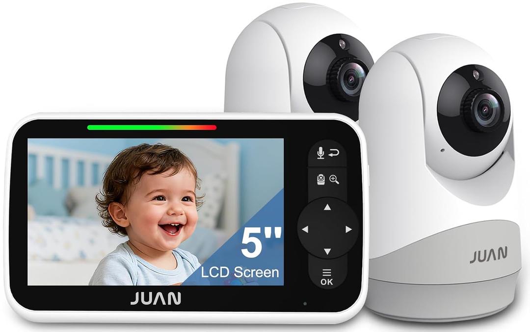 JUAN Baby Monitor with Camera and Audio, 5" LCD Screen, No WiFi 100% Private, 3500mAh Long Battery, 1000ft Range Connection, Remote Pan-Tilt-Zoom, Crystal Night Vision, 2-Way Talk for Newborn Infant