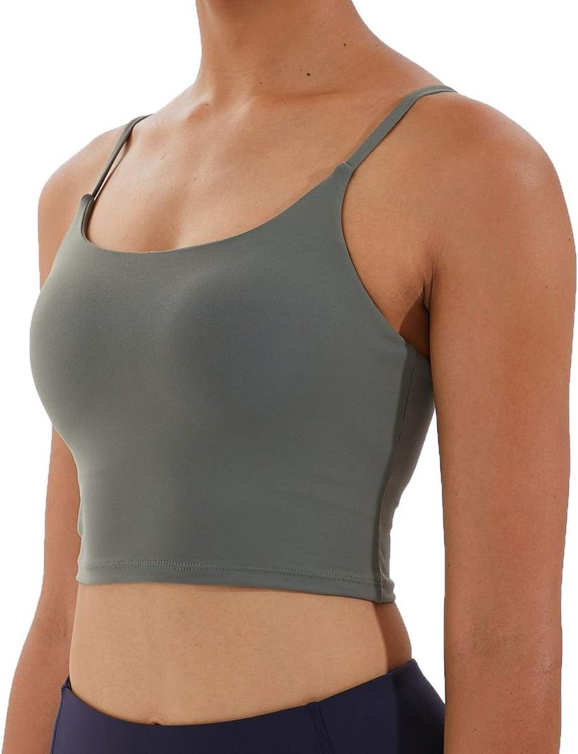 Women's Strappy Stretch Sports Bra Longline Yoga Tank Top Fitness Bra Workout Camisole Crop Tops for Teen Girl (Olive Green) XXL