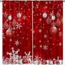 Merry Christmas Curtains, Merry Xmas Glitter Snowflake Window Treatments for Living Room Bedroom Kitchen Holiday Party Decor,Red Burgundy New Year Drapes 2 Panel Sets,42x54 Inch