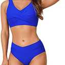 Limeeke Women's High Waisted Bikini Set Twist Front Two Piece Swimsuit Lace Up Tie Back Bathing Suits M