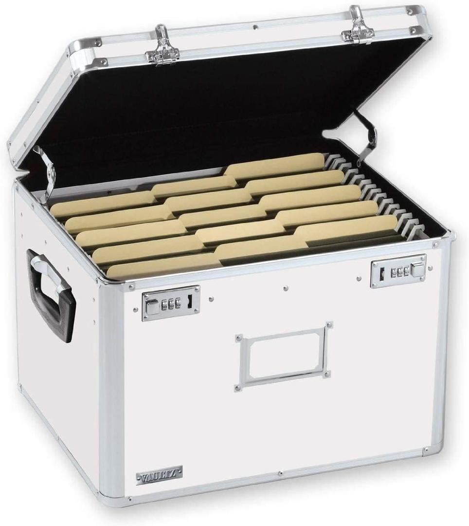 Vaultz Locking File Storage Chest, Two-Handled, Letter/Legal File Storage, 17 1/2 W x 14 D x 12 1/2 H Inches,  White, Letter/Legal (VZ00169)