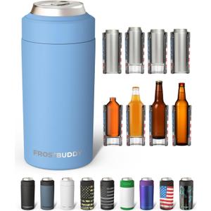 Frost Buddy Universal Can Cooler - Fits all - Stainless Steel Can Cooler for 12 oz & 16 oz Regular or Slim Cans & Bottles - Stainless Steel (Baby Blue)