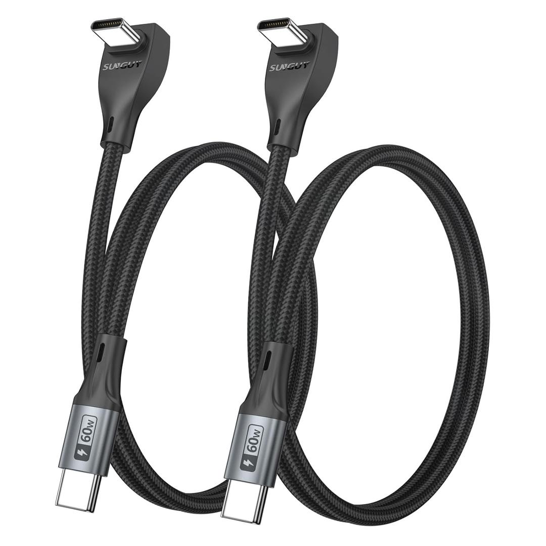 USB C Cable Right Angle - [2Pack 1.6FT] 60W Fast Charging USB C Cable Braided USB Type C Data Cable, 90 Degree C Port Charger Cord for iPhone 17/16/15 Pro Max, Tesla Model Y, MacBook, iPad, Samsung