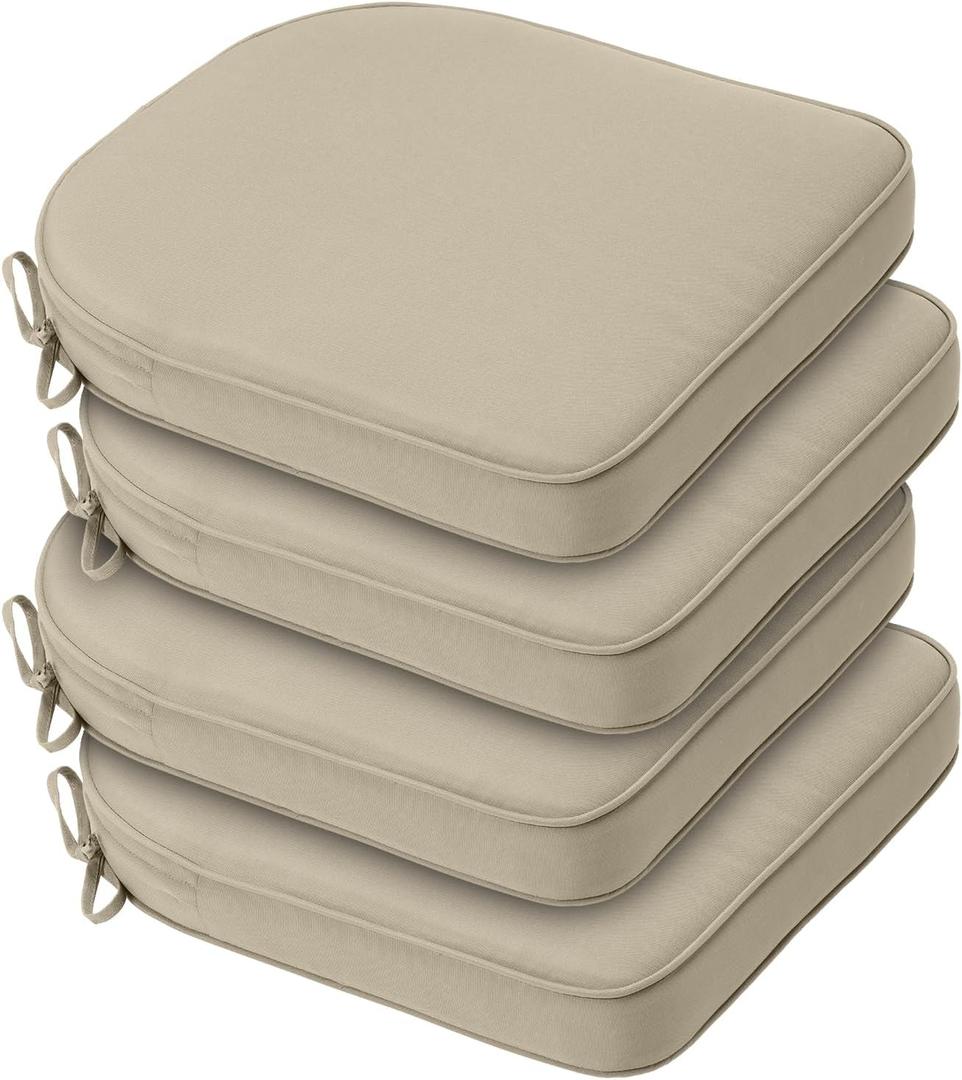 BPS 18 x 19 Inch Outdoor Chair Cushion Set of 4, Fade-Resistant and Water-Resistant Solution-Dyed Polyester Fabric Patio Chair Cushions with Straps for Outdoor/Indoor Dining Chairs