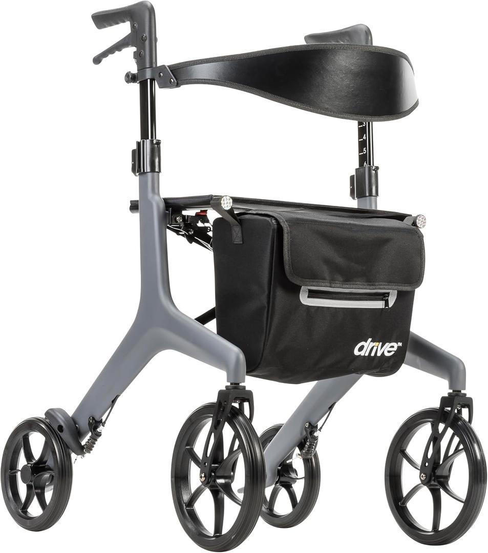 Drive Medical AeroCarbon Ultra-Lite Rollator, Strong Carbon Fiber Walkers for Seniors, Foldable Rollator Walker with Seat, Ultra Lightweight Rolling Walker, Just 11.5 Pounds, Gray