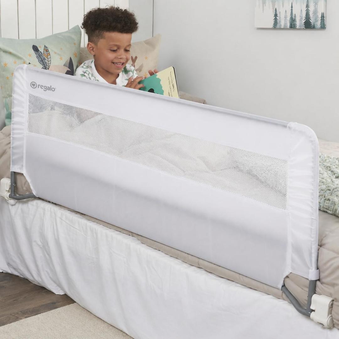 Regalo Safety 54 Extra Long Bed Rail Guard for Toddlers, Swing Down Toddler Bed Rail with Reinforced Anchor Safety System, 20 Tall Bed Safety Rail, Fits Twin, Full & Queen Beds