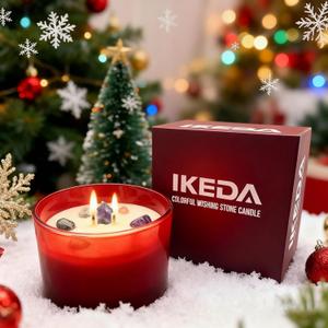 Gift for Christmas | Scented Candle for Love Wishes | Home Aromatherapy Candle with Crystals Stone | 18.7Oz Soy Jar Candle | Double Wick and 50-Hour Burn Time(Red, Floral)