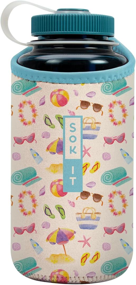 2 x Sok It BotlSok Water Bottle Sleeve Insulated Neoprene Cover (Beach Life, Fits 32oz Nalgene)