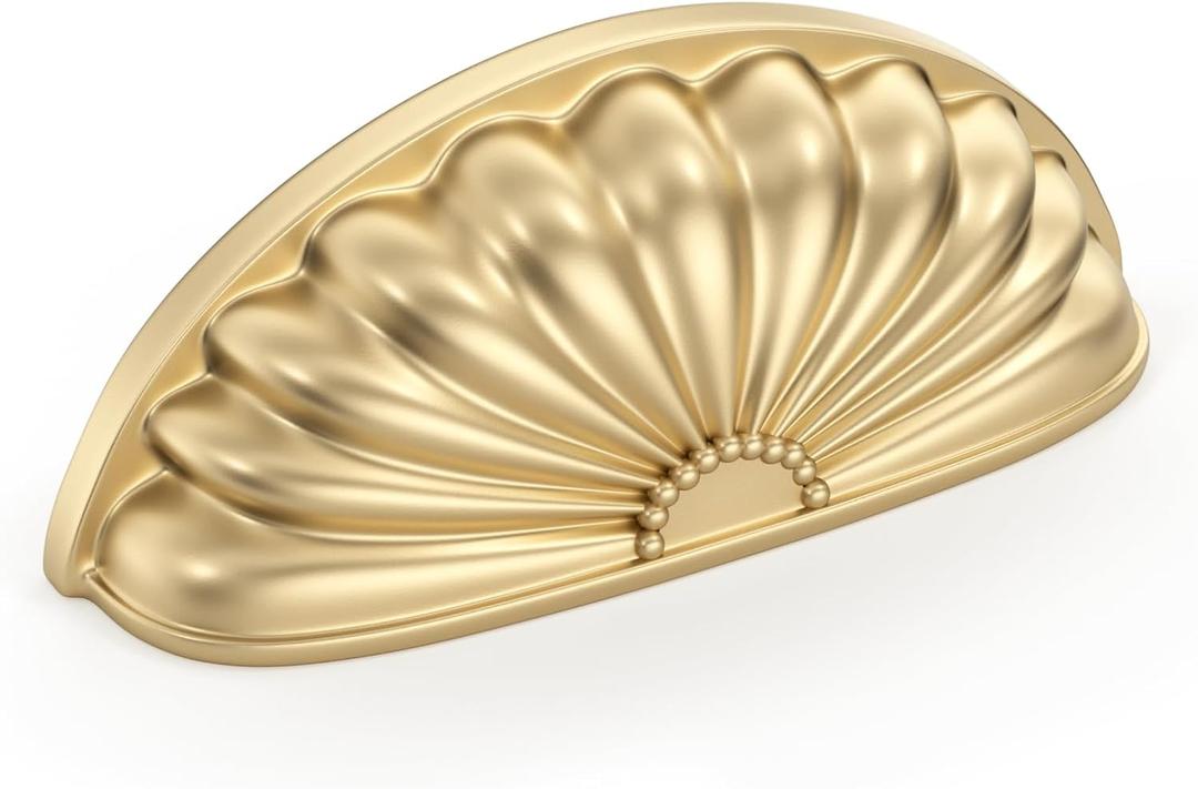 Goldenwarm 6 Pack Gold Cabinet Handles Drawer Pulls Finger Edge Pull for Half Moon Cup Luxury Hardware 3" Hole Center Brushed Brass Knobs