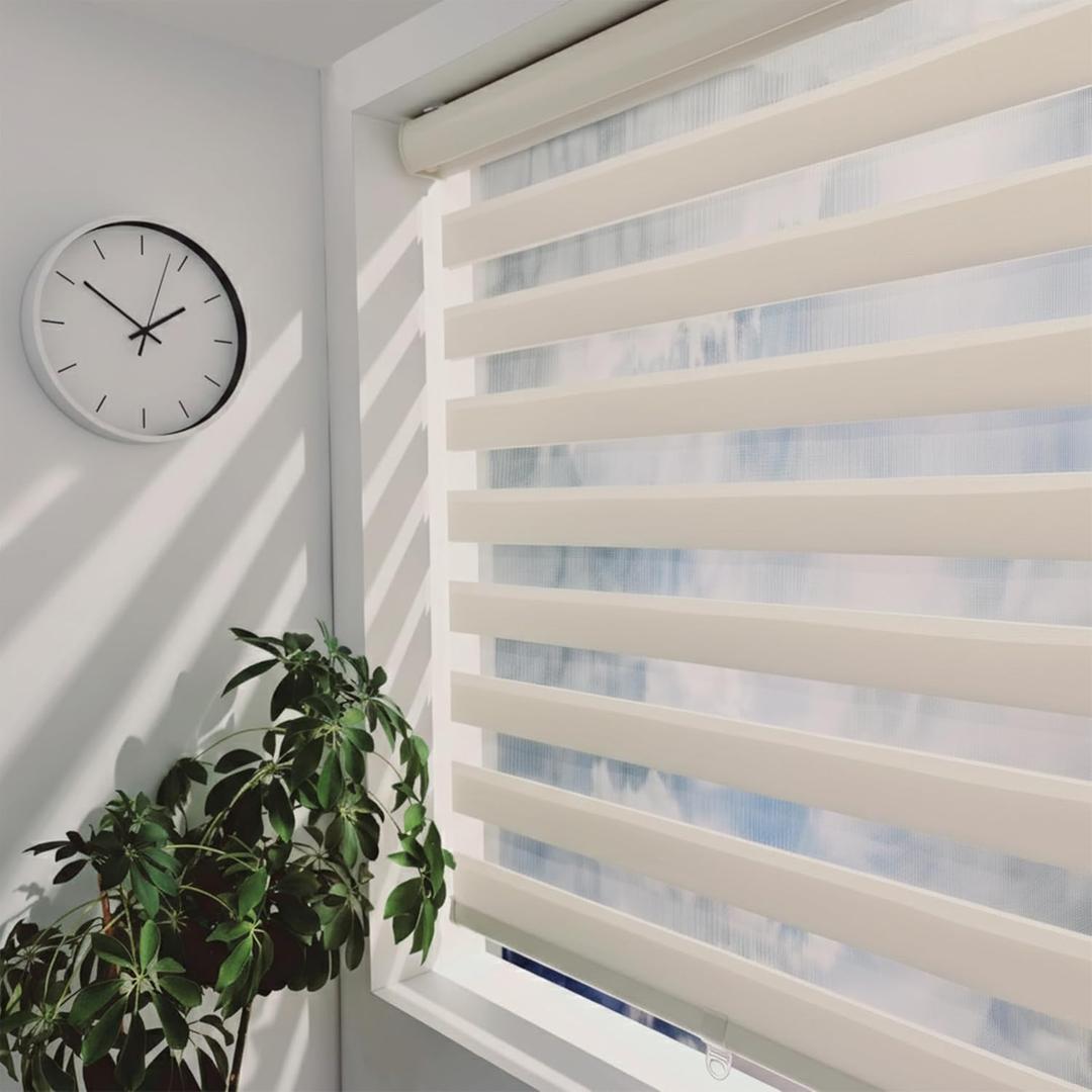 ShadesU Cordless Zebra Blinds Light Filtering Dual-Layer Window Shades for Privacy (Ivory Color) (Maximum Height 72") (Width 63")