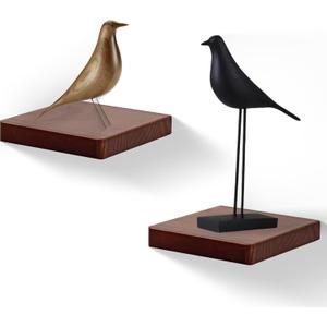 Floating Shelves for Wall Set of 2, 6-Inch Solid Wood Square Shelves, Small Decorative Wall Display Shelf for Bathroom, Bedroom, Living Room & Kitchen  Dark Walnut