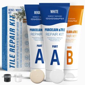 Tile Repair Kit - (Beige/White Kit) Ceramic Floor Tile Repair Kit - Super Strong Porcelain Tile Filler - Fix Cracks, Chips, Holes Fast. for Ceramic Tile, Porcelain, Acrylic, Fiberglass, Enamel.