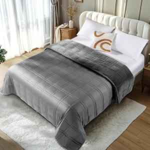 LBRO2M Cooling Weighted Blanket 40 lbs 104" X88" with One Cooling Side, Flannel Heavy Blanket with Glass Beads, Soft Thick Comfort Blankets for Adults Bed Heavy Blanket, Gray