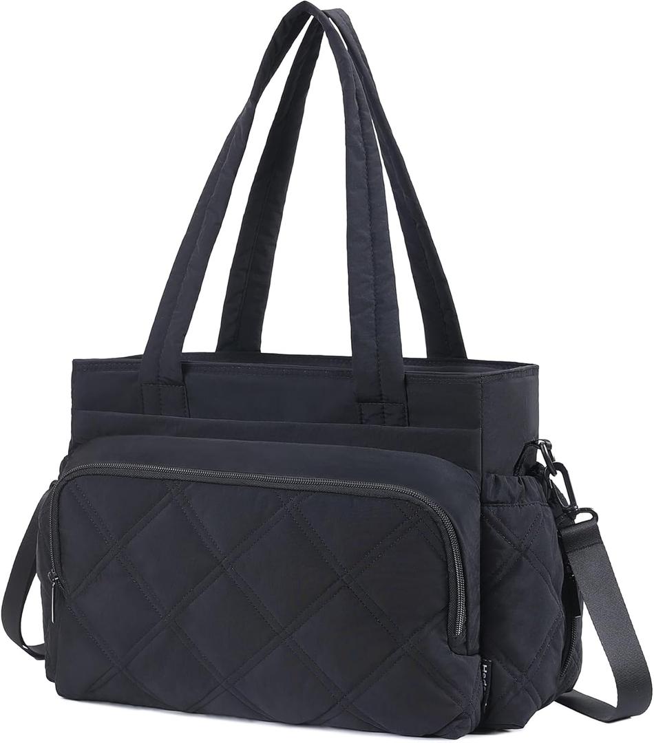 Large Lunch Tote Bag for Women with Multi-Pockets Puffy Light Durable Insulated Lunch Bag Women (Black)