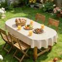 Wolkemer Farmhouse Faux Linen Oval Tablecloth 60 x 84 Inch - Water Resistant Table Cloth Washable Wipeable Table Cover for Home Kitchen Dining Wedding Party Banquet (Neutral)